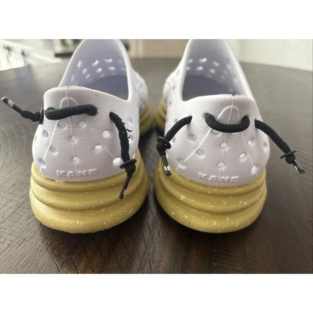 White Slip-On Ventilated Men's Loafers with Gold Sole